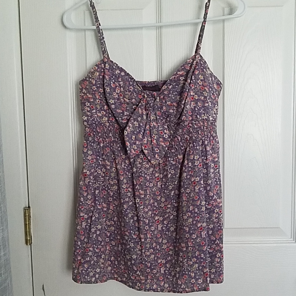 Purple Floral Boutique Style Tank with Tie Front